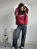 Vintage Semi-Zip Collared Jacket Trendy Street Pop Letter Print Bumping Sports Sweater Women Autumn HZ0108