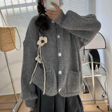 Autumn And Winter New Korean Version Of The Design Sense Three-Dimensional Flower Round-Neck Sweater Gentle Lazy Wind Loose Knitted Shirt Jacket HZ0108