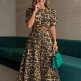 Autumn 2025 New Women's Sexy Round Collar Blouse High-Waist Broad Leg Trousers Fashion Casual Set HZ0108