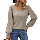 2025 Autumn And Winter New Lady Pit Strips Grinding Square Collar Fashion Lantern Sleeve Long Sleeve Top HZ0108