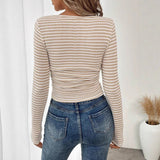 Real Shooting 2025 New Lady T-Shirt Collar Collar Collar Knitted Long-Sleeved Shirt HZ0108