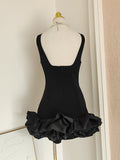 Niulatu Sheath Black Satin Holiday Dress Travel Vacation Dresses Short Birthday Dress SD1252