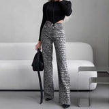 High-End Leopard-Print Jeans Women Spring 2025 New High-Rise Thin High-Grade Straight-Lens Narrow Version Of Trousers Women HZ0108