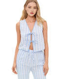 2025 New Summer Women's Sleeveless Bow Striped Trousers Two Sets HZ0108