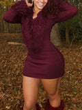 New Women's Lavender Lysum Design V-Neck Solid Long-Sleeved Knitted Dress Short Dress In Autumn 2025 HZ0108