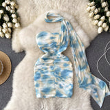 Niulatu Sheath Strapless Blue Floral Holiday Dresses Short Length Women's Dress SD1275