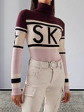 High-Necked Letter-Collage-Colored Sweater With Knitted Long-Sleeved Coat On The Head Hot Women's Clothing HZ0108