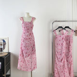 Sexy Sheath Straps Floral Pink Summer Dress Holiday Party Outfits For Women HZ1214