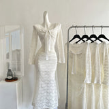 Sexy Mermaid Square Neckline Floral White Lace Summer Dress Holiday Party Outfits For Women HZ1214