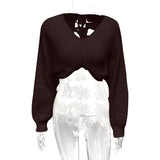 2025 New Fashion Sexy V-Collared Umbilish Short Knitted Sweater HZ0108