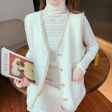 Small Fragrant Knitted Vest Women 2025 Autumn And Winter New Imitation Stings Spoon Shoulder Vest Vest Coat Women's Top HZ0108
