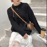 Soft Milk Blue Large-Size Sweater Women 2025 Spring And Autumn And Winter New Lazy Wind Loose Outside Wearing Knitted Shirt HZ0108