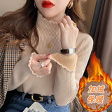 Half-High Collar One-Piece Velvet Bottom Shirt For Women With Autumn And Winter New Plus-Thick Sweater Knitted Cotton Jersey HZ0108