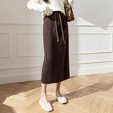 Pit Design Knitted Skirt Autumn Winter New High-Waisted Swaist Bag Hip Skirt Thin Casual Straight Skirt HZ0108