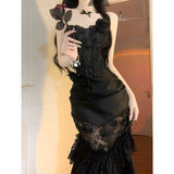 Vintage Mermaid Sweetheart Black Lace Summer 18th Birthday Dress Lolita Dress Birthday Outfits HZ1214