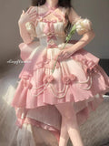 Vintage Ball Gown Halter Short Sleeves 16th Ombre Pink Birthday Dress Lolita Dress Birthday Outfits HZ1214