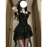 Sweet A line Square Neck Little Black Chiffon Short 16th Birthday Dress Lolita Dress Birthday Outfits HZ1214