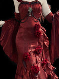 Vintage Mermaid Spaghetti Straps Burgundy Summer 18th Wine Red With Sleeves Birthday Dress Lolita Dress Birthday Outfits HZ1214