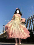 Vintage Ball Gown Off The Shoulder Short Sleeves 16th Ombre Pink Birthday Dresses Lolita Dress Birthday Outfits HZ1214