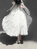 Vintage A Line Spaghetti Straps Summer Long Holiday Dresses 16th Birthday Dress Lolita Dress White Birthday Outfits HZ1214