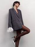 Loose Large-Size Blazer Women's High-End Texture Design Niche Lace Lotus Side Spliced Striped Suit HZ0108