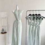 Sexy A line Halter Light Green Backless Summer Dress Holiday Party Dress Birthday Outfits For Teens HZ1214
