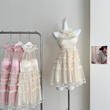 Cute A Line Square Halter Lace Summer Dress Holiday Party Outfits For Girls HZ1214