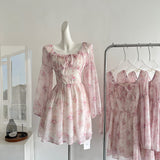 Cute A line Square Neckline Floral Pink Short Summer Dress Holiday Party Birthday Outfits HZ1214