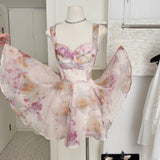 Cute A line Straps Floral Pink Short Summer Dress Holiday Party Birthday Outfits HZ1214