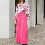 Women's 2025 Spring Sets Easier Elegant Casual Printed Shirts Broad Legs Fashion Set Women HZ0108