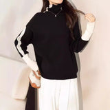 High-Necked Collider Clamming Sweater Women's Autumn And Winter Women's Needle Casual Wind Knitting Knitting Tops Bottom HZ0108