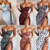 Women's Clothing 2025 Spring New Print Sling Sexy Open Fork Dress HZ0108