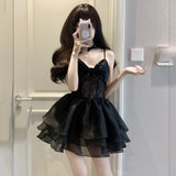 Niulatu A line Spaghetti Straps Chiffon Black Holiday Dress Birthday Dresses Birthday Outfits SD1237