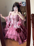 Niulatu Ball Gown Spaghetti Straps Chiffon Summer 18th Birthday Dress High Low Ombre Pink Lolita Dress Birthday Outfits HZ1214