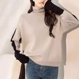 High-Necked Collider Clamming Sweater Women's Autumn And Winter Women's Needle Casual Wind Knitting Knitting Tops Bottom HZ0108