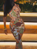 25 Summer New Women's Sexy Hot Girls Show Back Hanging Neck Fashion Print Thin Jumpsuits HZ0108