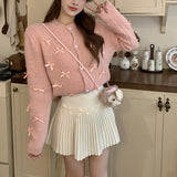 French Small Scent Sweater Women's Autumn And Winter 2025 Women's Bow Loose Top Red Knitted Cardigan Sweater HZ0108