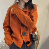 Lazy Fashion Women's Pure Color Autumn And Winter New 2025 Collar Buckle Design Knitted Open Shirt Popular Coat HZ0108