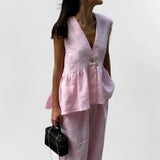 2026 Spring New Women's Temperament Commute Simple V-Neck Solid Pants Set Women HZ0108