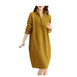 French Temperament Knitted Dress Women's Autumn And Winter 2025 New Half-Zip Chain Leisure Long Sleeve Collar Sweater Dress HZ0108