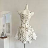 Sexy Ball Gown Square Neckline Satin Ivory Polka Dots Short Summer Dress Holiday Party Outfits For Women HZ1214