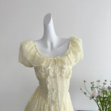 Cute A Line Square Neckline Floral Short Yellow Summer Dress Holiday Party Outfits For Women HZ1214