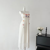 Cute A Line Spaghetti Straps Floral White Chiffon Summer Dress Holiday Party Outfits For Women HZ1214