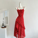 Sexy A Line Spaghetti Straps Floral Red Summer Dress Holiday Party Outfits For Women HZ1214