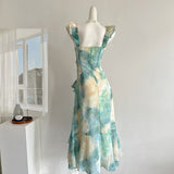 Sexy Mermaid Square Floral Green Summer Dress Holiday Party Outfits For Women HZ1214