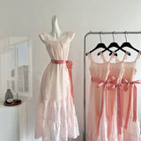 Sexy A line Square Neckline Pink Summer Polka Dots Dress Holiday Party Outfits For Women HZ1214