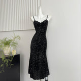 Sexy Mermaid Spaghetti Straps Sequin Birthday Party Dress Summer Holiday Outfits For Women HZ1214