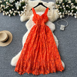 Niulatu A line Straps Orange Lace Holiday Dresses Midi Length Women's Dress SD1273