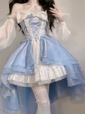 Niulatu Ball Gown Strapless Blue Organza Floral Holiday Lolita Dress Birthday Dresses Birthday Outfits SD1240