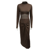 2025 New Women's Sexy Mid-Rise Net Wrinkled Temperamental Toss Dress HZ0108